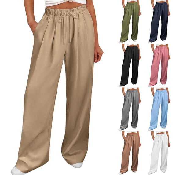 Women's Soft Nylon Spandex Stretch Trousers, Elastic Waist Straight Leg Long Pants with Functional Pockets, Tummy Control Slimming Fit, Casual Daily Wear, Work & Weekend | TruHer,White L