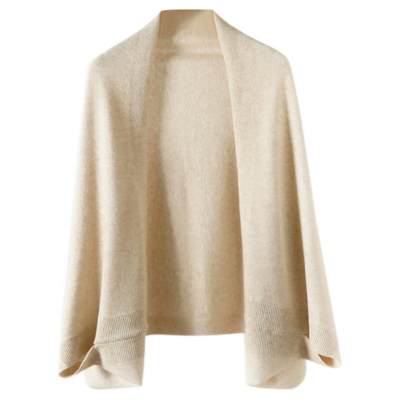 Women's Soft Open Front Shawls Wraps Knit Warm Sweater Cardigan with Sleeves Winter Scarf Beige