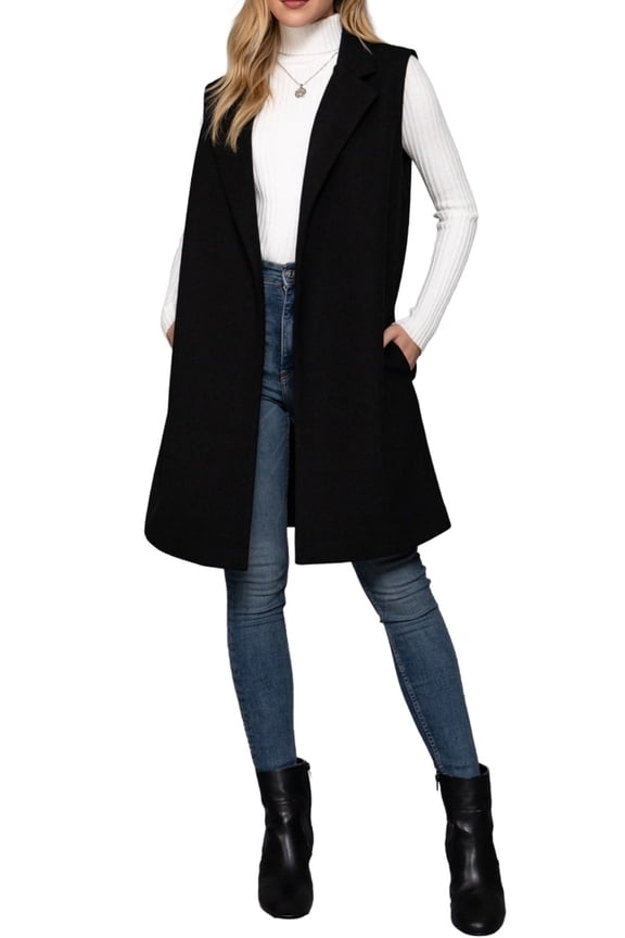 Women's Soft Open Front Sleeveless Vest with Notched Collar