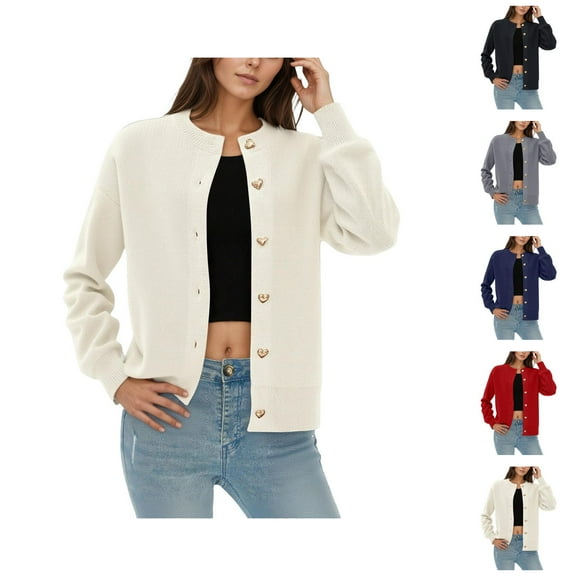 Women’s Soft Oversized Solid Knit Cardigan – Cozy Round Neck Lazy Sweater Jacket Cardigan Sweaters for Women