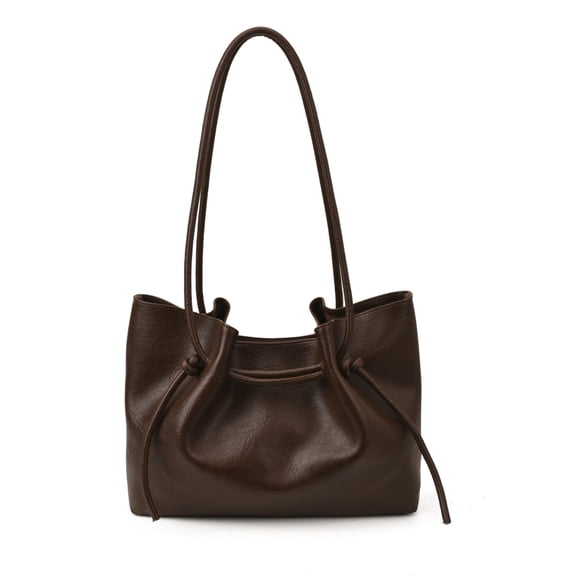 Women's Soft PU Leather Tote Bag - Brown | Large Capacity Drawstring Shoulder Handbag for Daily/Work/Travel