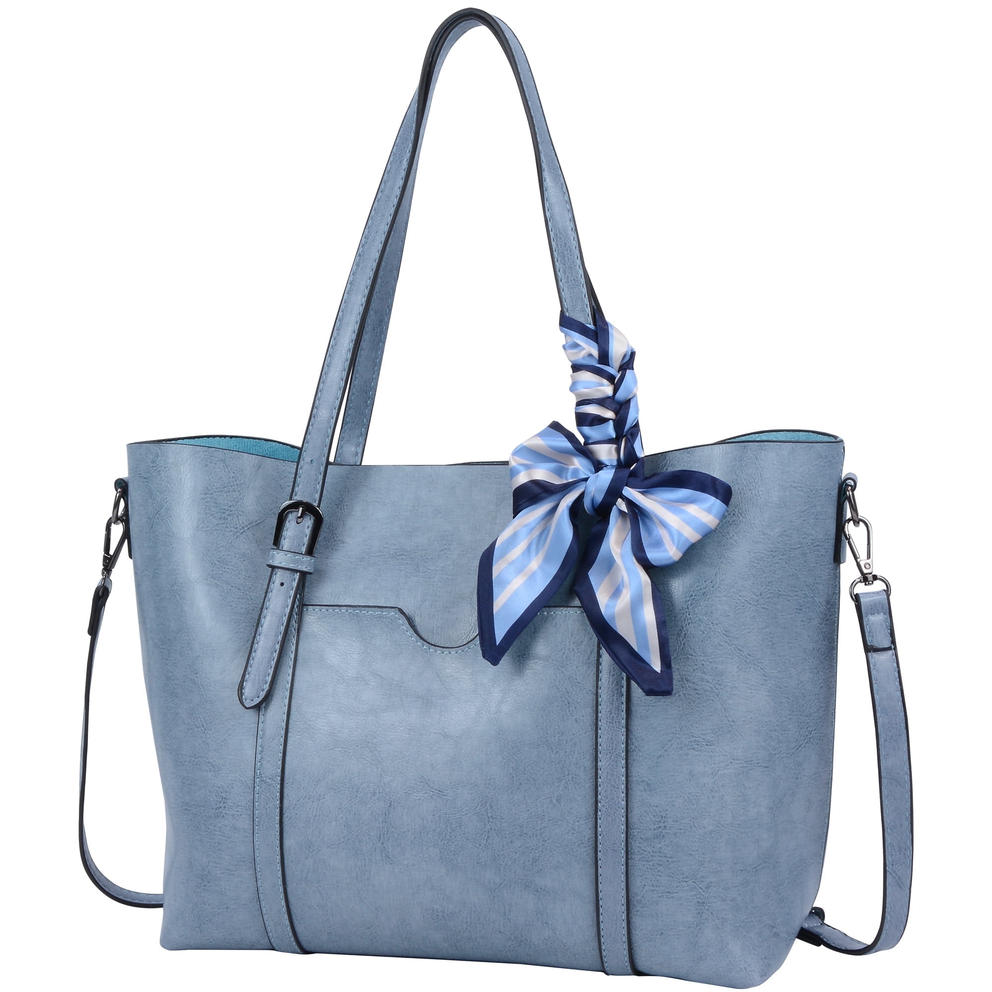 Derstuewe Tote Bag Vegan Leather Purses and Handbags for Women Shoulder Bag for Work Casual Travel Large Light Blue Walmart