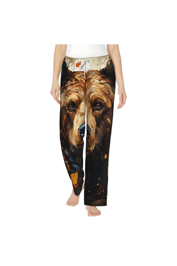 Women's Soft Pajama Pants Comfy Long Sleep Lounge Pockets, Bear Grizzly Bear Art Vintage