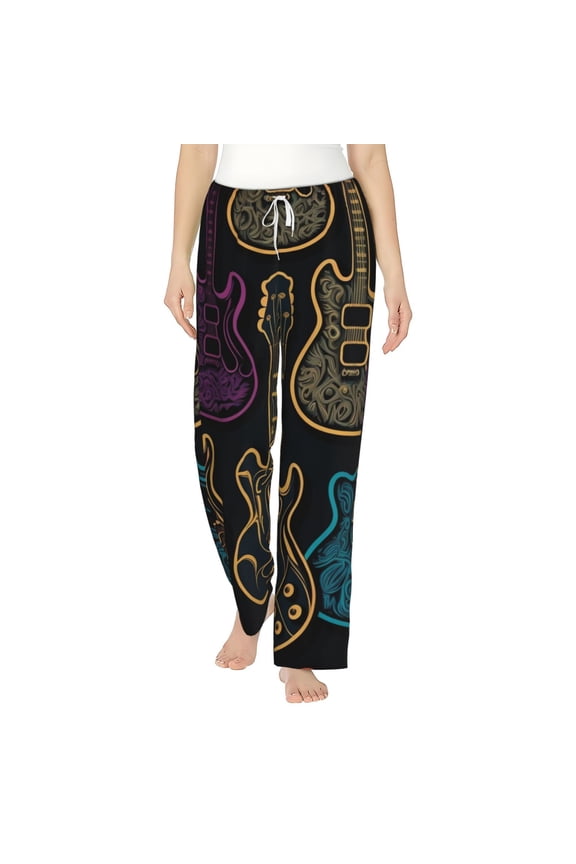 Women's Soft Pajama Pants Comfy Long Sleep Lounge Pockets, Electric Guitars Rock Music