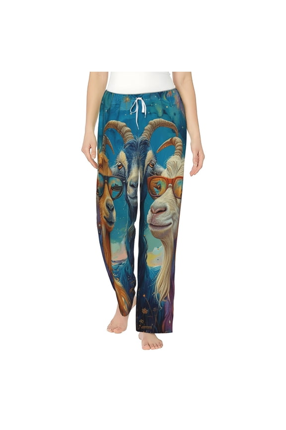 Women's Soft Pajama Pants Comfy Long Sleep Lounge Pockets, Funny Goat Family Psychedelic Art