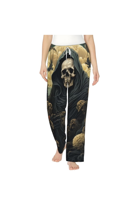 Women's Soft Pajama Pants Comfy Long Sleep Lounge Pockets, Grim Reaper Skeleton Skull Art