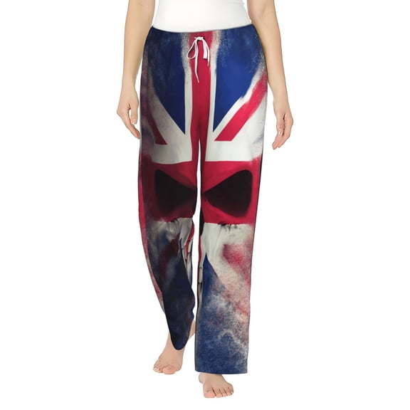 Women's Soft Pajama Pants Comfy Long Sleep Lounge Pockets, Skull Face Union Jack Uk Flag