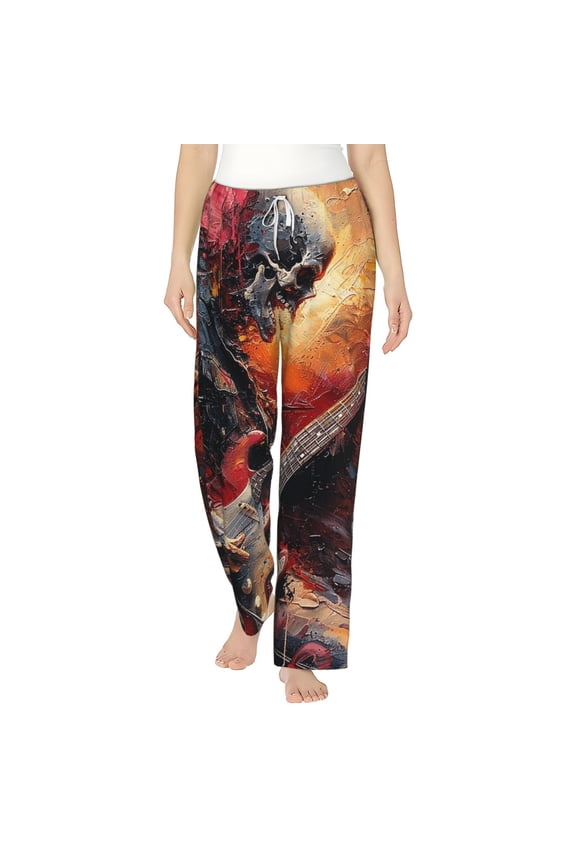 Women's Soft Pajama Pants Comfy Long Sleep Lounge Pockets, Skull Rock Music Heavy Metal Cool Art
