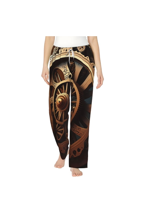 Women's Soft Pajama Pants Comfy Long Sleep Lounge Pockets, Steampunk Clockwork Wheels