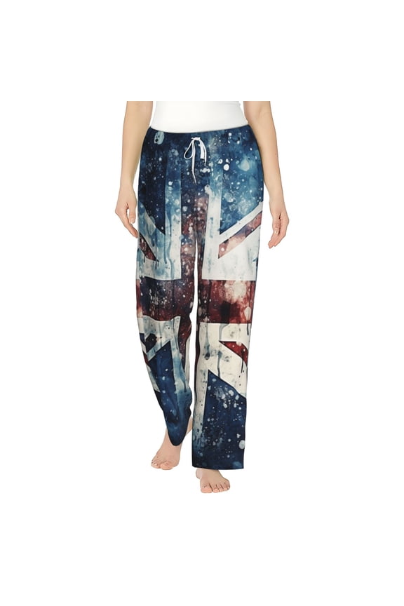 Women's Soft Pajama Pants Comfy Long Sleep Lounge Pockets, Union Jack Vintage UK Flag Starry
