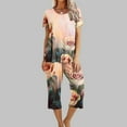 thumbnail image 1 of Women's Soft Pajama Set Short Sleeve Top Long Pants Sleepwear Comfortable Printed Lounge Set, 1 of 5
