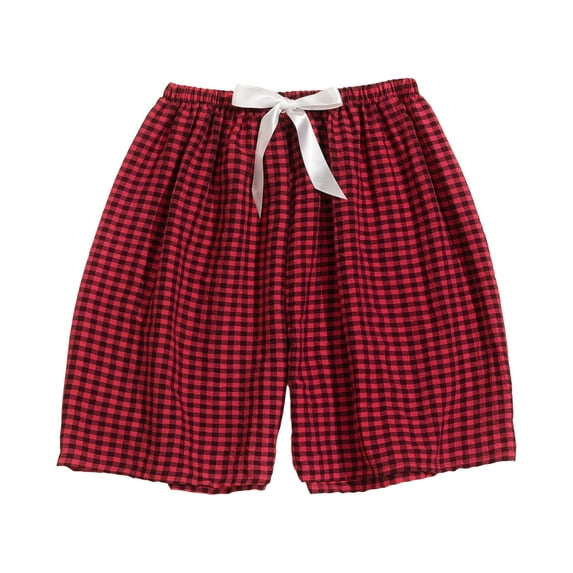 Women's Soft Plaid Shorts Elastic Waist Wide Leg Shorts Loose Fit Summer Comfy Bottoms