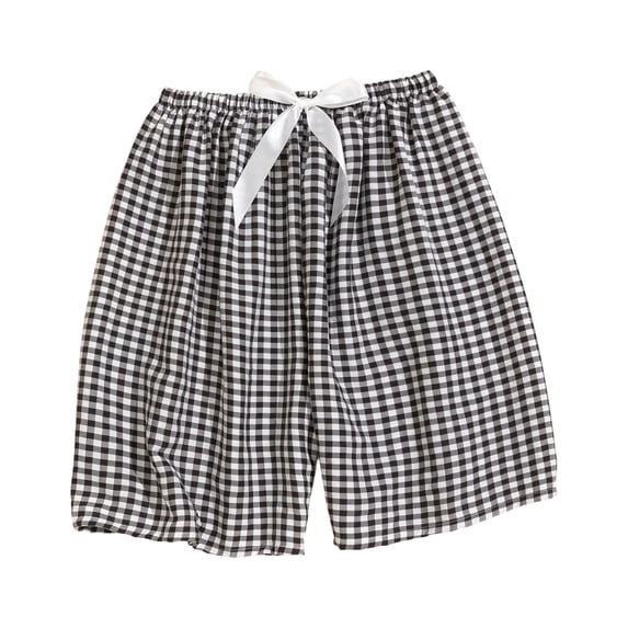 Women's Soft Plaid Shorts Elastic Waist Wide Leg Shorts Loose Fit Summer Comfy Bottoms