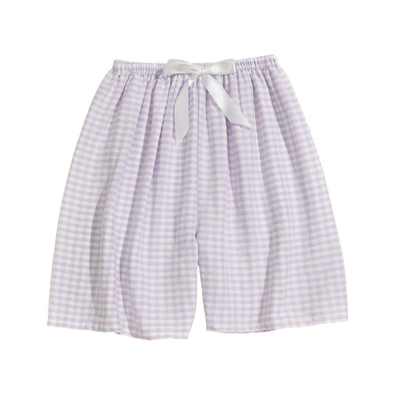 Women's Soft Plaid Shorts Elastic Waist Wide Leg Shorts Loose Fit Summer Comfy Bottoms