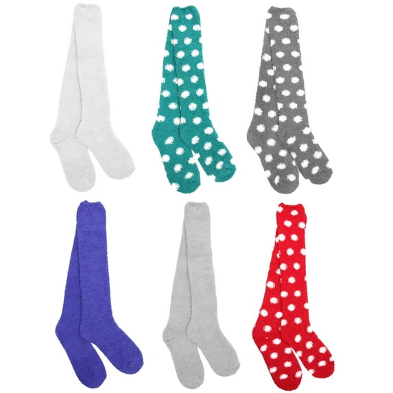 Women's Soft Plush Cozy Warm Plush Microfiber Fuzzy Knee High Multi-Color Stripe Socks - XL - Assortment 98 - 6 Pair Value Pack