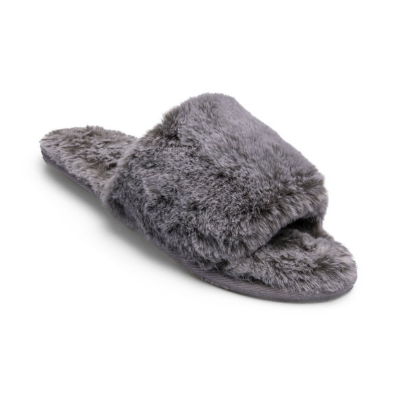 Women's Soft Plush Faux Fur Lightweight House Slippers Fuzzy Memory Foam Spa Slip on Open Toe Cozy House Slippers (Grey, 7-8)