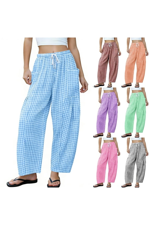 Women's Soft Polycotton Straight Leg Pants with Elastic Waist, Tummy Control Casual Pull On Trousers, Comfy Wide Leg Long Pants for Work Travel Lounging, Relaxed Fit | TruHer,Red 2XL