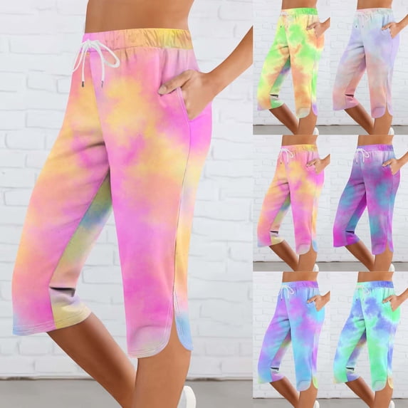 Women's Soft Polyester Blend Elastic Waist Capris, Side Pockets for Practicality, Tummy Control Flattering Fit, Mid Waist Pull On Lounge Crop Pants, Yoga Workout Summer | TruBelle,Pink M