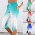 thumbnail image 1 of Women's Soft Polyester Blend Elastic Waist Capris, Side Pockets for Practicality, Tummy Control Flattering Fit, Mid Waist Pull On Lounge Crop Pants, Yoga Workout Summer | TruBelle,Green S, 1 of 8