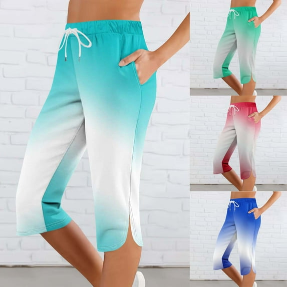 Women's Soft Polyester Blend Elastic Waist Capris, Side Pockets for Practicality, Tummy Control Flattering Fit, Mid Waist Pull On Lounge Crop Pants, Yoga Workout Summer | TruBelle,Green S