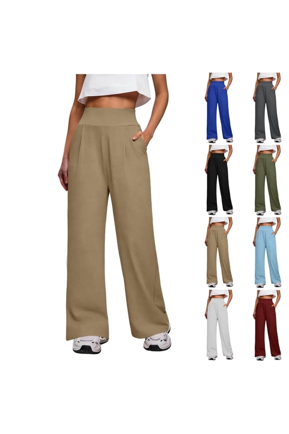Women's Soft Polyester Blend Stretch Pants with Elastic Waist, Full Length Casual Fit with Functional Pockets, Tummy Control Body Shaping Design, Everyday Comfort, Work, Travel,