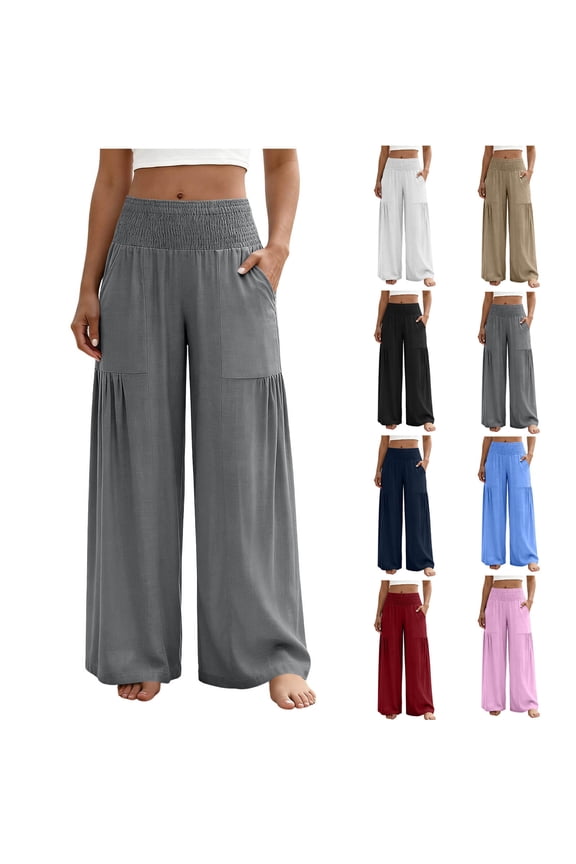Women's Soft Polyester Blend Stretch Pants with Elastic Waist, Full Length Casual Fit with Functional Pockets, Tummy Control Body Shaping Design, Everyday Comfort, Work, Travel,