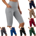 thumbnail image 1 of Women's Soft Polyester Blend Yoga Pants with Pockets, Mid Waist Tummy Control & Side Pockets, 4-Way Stretch Compression Fit, for Running, Gym, Pilates, Lounge & Activewear, 1 of 7