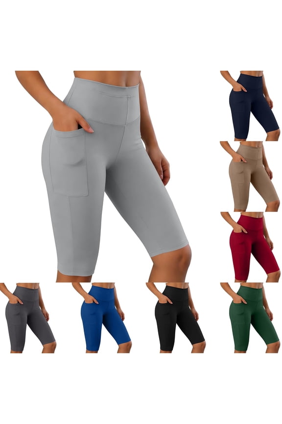 Women's Soft Polyester Blend Yoga Pants with Pockets, Mid Waist Tummy Control & Side Pockets, 4-Way Stretch Compression Fit, for Running, Gym, Pilates, Lounge & Activewear
