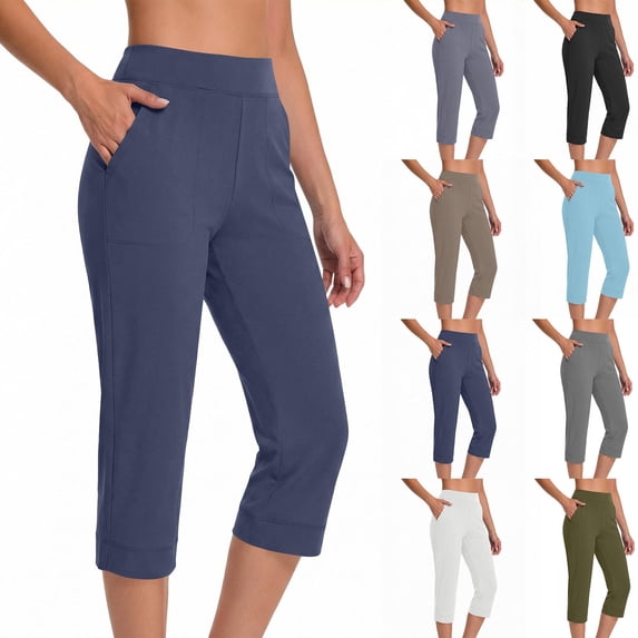 Women's Soft Polyester Blend Yoga Pants with Pockets, Mid Waisted Tummy Control, 4-Way Stretch, Squat Proof Workout Leggings for Running, Gym, Daily Casual & Active | TruHer,Navy M