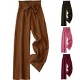 thumbnail image 1 of Women's Soft Polyester Elastic Waist Loose Pants, Solid Color Bow Tie Design, Flattering Casual Fit, Versatile Summer Work Smart Casual & Daily Errands Wear, Comfortable Wide Leg, 1 of 6