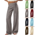 thumbnail image 1 of Women's Soft Polyester Straight Leg Loose Pants, Elastic Waist Tummy Control Casual Trousers with Pockets, Solid Color Relaxed Fit Pull On Bottoms, for Everyday Wear, Work,, 1 of 7