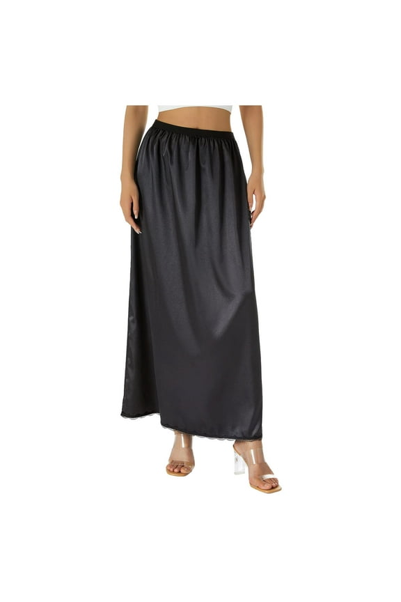 Women's Soft Satin Half Slip - Lace Long Underskirt for Under Dresses, Comfortable and Elegant