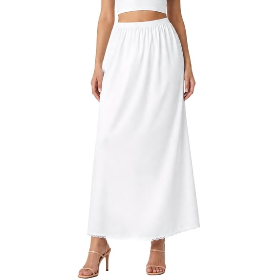 Women's Soft Satin Half Slip - Lace Long Underskirt for Under Dresses, Comfortable and Elegant