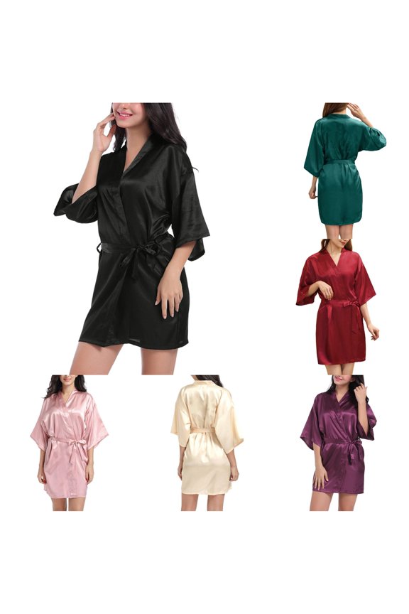 Women’s Soft Satin Nightgown & Sleepshirt Full Length Kimono Style Bathrobe Dressing Gown