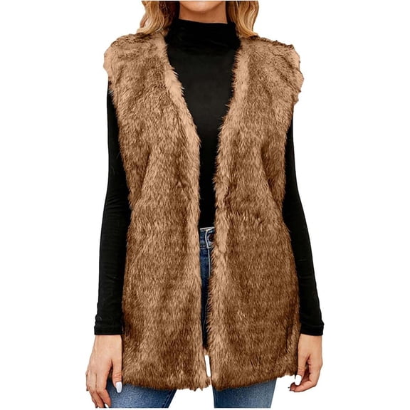 Women's Soft Shaggy Sleeveless Vest Open Front Jacket Winter Warm Outwear Cozy Outerwear Casual Fashion
