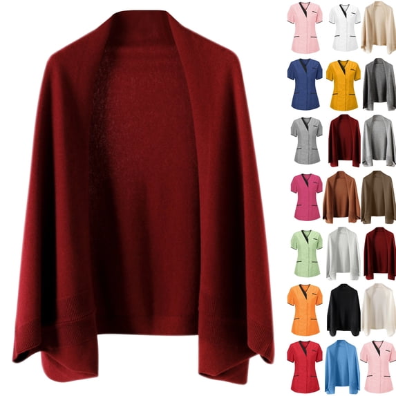 Women's Soft Shawls and Wraps Knitted Warm Shawl With Sleeves Fashion Shawl Wrap Lightweight Open Front Poncho 2026,Wine Free Size