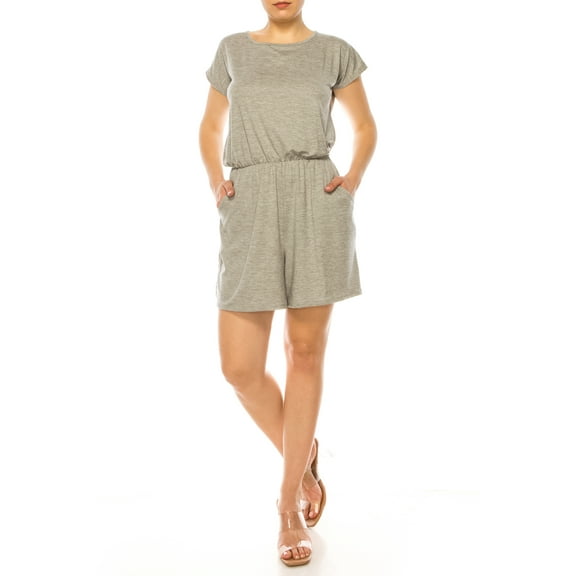 Women's Soft Short Sleeve Romper withTie Back and Pockets