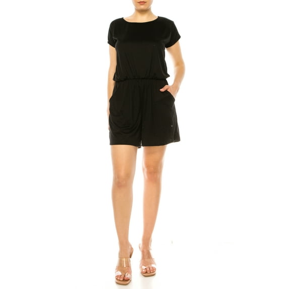 Women's Soft Short Sleeve Romper withTie Back and Pockets