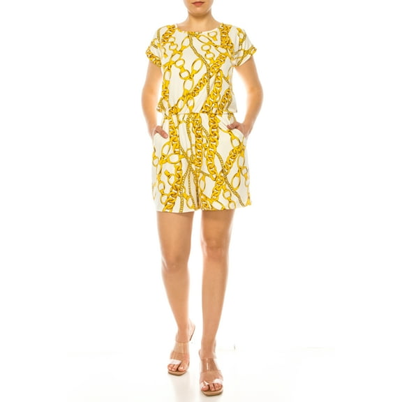 Women's Soft Short Sleeve Romper withTie Back and Pockets