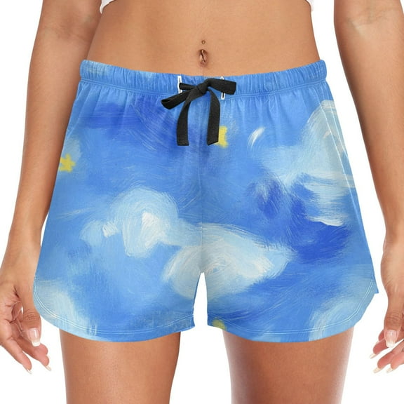 Women's Soft Sleep Shorts Relaxed Fit Lounge Pajama Bottoms Shorts for Women Pajama for Home and Comfort Abstract Blue Clouds