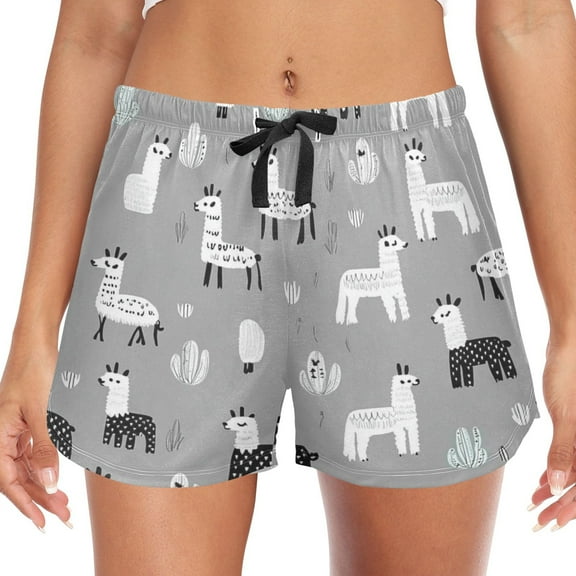 Women's Soft Sleep Shorts Relaxed Fit Lounge Pajama Bottoms Shorts for Women Pajama for Home and Comfort Black and White Alpaca