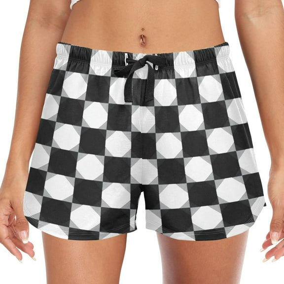 Women's Soft Sleep Shorts Relaxed Fit Lounge Pajama Bottoms Shorts for Women Pajama for Home and Comfort Black and White Gingham Pattern