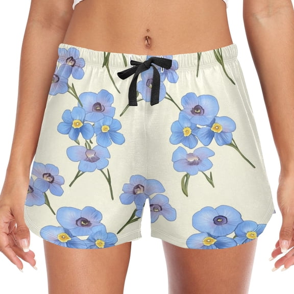 Women's Soft Sleep Shorts Relaxed Fit Lounge Pajama Bottoms Shorts for Women Pajama for Home and Comfort Blue Flower Seamless