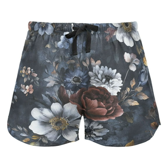 Women's Soft Sleep Shorts Relaxed Fit Lounge Pajama Bottoms Shorts for Women Pajama for Home and Comfort Blue Peonies