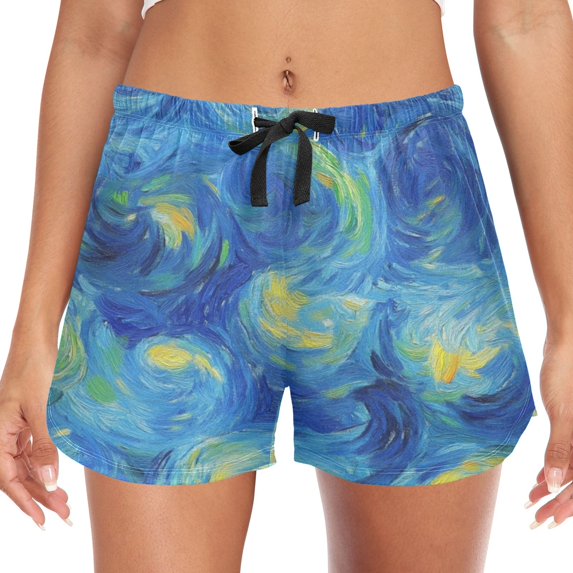 Women's Soft Sleep Shorts Relaxed Fit Lounge Pajama Bottoms Shorts for Women Pajama for Home and Comfort Blue Swirls