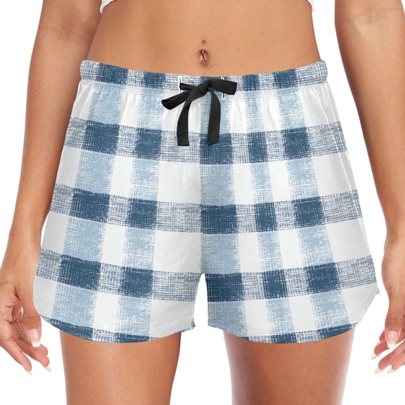 Women's Soft Sleep Shorts Relaxed Fit Lounge Pajama Bottoms Shorts for Women Pajama for Home and Comfort Blue and White Checkered