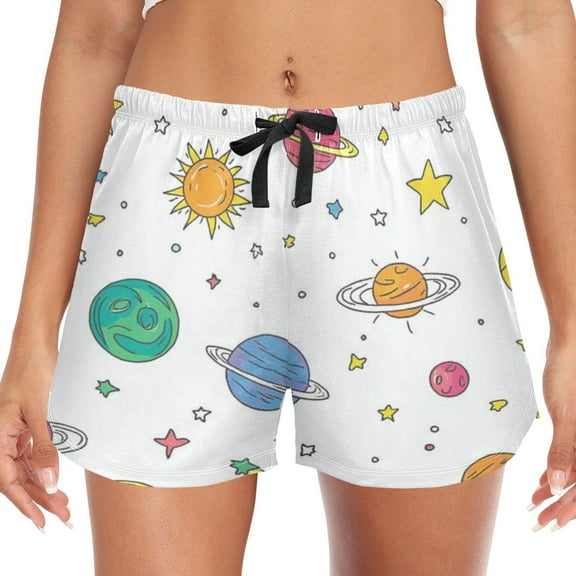 Women's Soft Sleep Shorts Relaxed Fit Lounge Pajama Bottoms Shorts for Women Pajama for Home and Comfort Cartoon Solar System