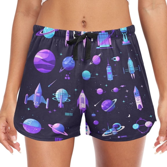 Women's Soft Sleep Shorts Relaxed Fit Lounge Pajama Bottoms Shorts for Women Pajama for Home and Comfort Cartoon Space Elements
