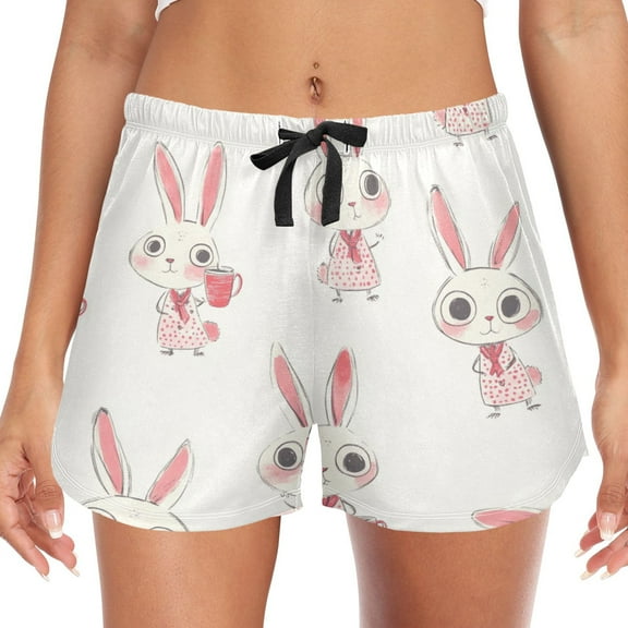 Women's Soft Sleep Shorts Relaxed Fit Lounge Pajama Bottoms Shorts for Women Pajama for Home and Comfort Cartoon-style Rabbits