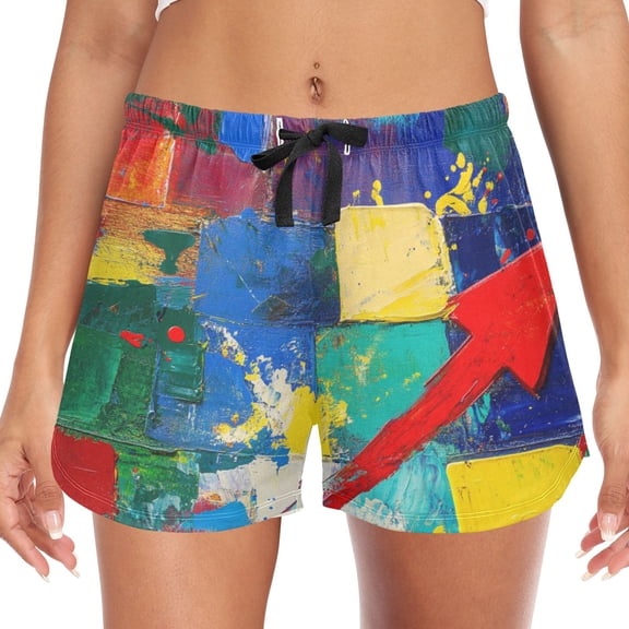 Women's Soft Sleep Shorts Relaxed Fit Lounge Pajama Bottoms Shorts for Women Pajama for Home and Comfort Colorful Painting